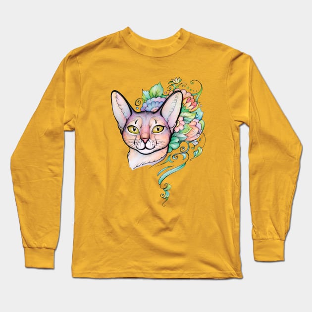 Cat Portrait, tattoo style. Abyssinian Cat Long Sleeve T-Shirt by Yulla